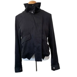 GB Gianni Bini Motorcycle Jacket Vegan Faux Suede Black Blazer Juniors Sz Large - Picture 1 of 10