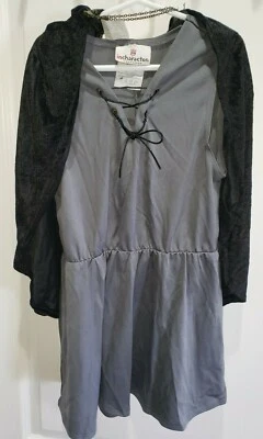 2 piezas DISFRAZ HALLOWEEN NIÑA GRIS VESTIDO NEGRO TERCIOPELO CAPA CAPUCHA cadena GRANDE juego Foto 1 de 2