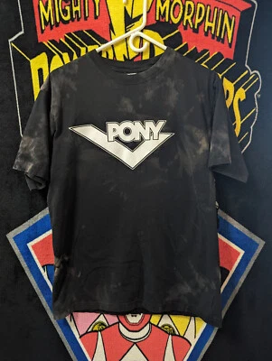 Camiseta vintage Y2K Pony logotipo negro teñido blanqueador talla grande Foto 1 de 4