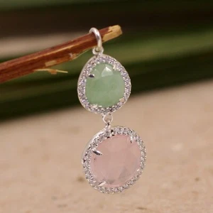 Ciondolo quarzo rosa e avventurina in argento sterling 925 gioiello ciondolo ... - Foto 1 di 3