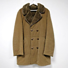 Vintage Littlewoods Tan/Brown Double Breasted Coat Faux Shearling Lining Size 40