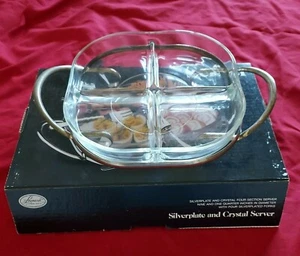 VTG 1980 Divided Dish Leonard  Silverplate and Crystal Server 8826 Made in USA - Picture 1 of 7