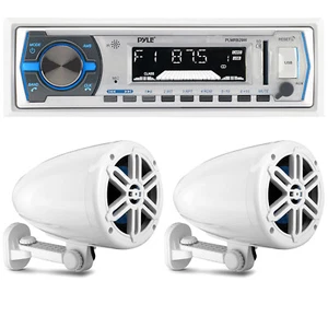 Pyle PLMRB29W 1-Din Receiver + 1 Pair of 5.25" 180W 2Way Off Road White Speakers - Picture 1 of 3