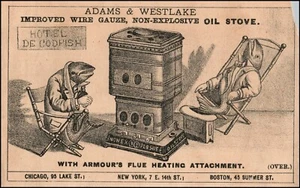 Fornello a olio Adams & Westlake merluzzo antropomorfo antica carta commerciale - Foto 1 di 2