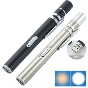 USB Rechargeable Medical Nurse Pen Light Flashlight LED Torch Lamp Clip Pocket - Picture 1 of 11