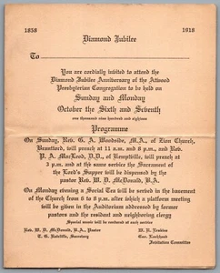 1918 Diamond Jubilee Anniversary Invitation Atwood Presbyterian Church - Picture 1 of 2