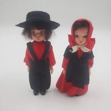 2 Amish Knickerbocker Boy & Girl Dolls Lancaster County 5" Red Clothing Vintage