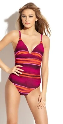 Traje de baño Leilani para mujer una pieza magenta naranja rosa fruscido talla 14 Foto 1 de 2