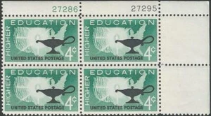 Plate Block of 4 stamps - Scott 1206 - 4 cent - Higher Education - 1962 - MNH - Picture 1 of 1