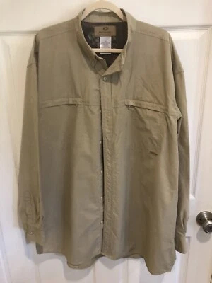 Mossy Oak Men’s L/S Shirt Size 2X Tan Zip Pockets Mesh Shoulders Caped Back  - Image 1 of 4