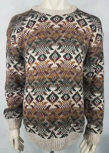 Northern Isles beige purple green heavyweight crew neck pullover sweater mens XL - Picture 1 of 8