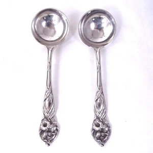 Set of 2 Vintage Orchid by Watson Sterling Silver Bouillon Soup Spoon Silverware - Picture 1 of 4