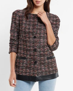 NEW EXPRESS $228 METALLIC PLAID TWEED JACKET SZ L LARGE - Picture 1 of 4