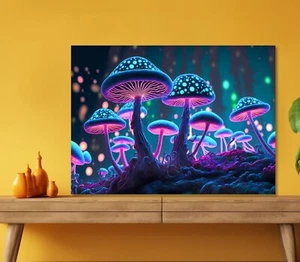 Mushrooms Digital Colorful Art 5mm thick Plastic Poster Ready to Hang 60x45cm - Picture 1 of 4