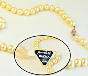 Majorca Pearl Necklace Knoted 8mm Spain Natural White 18kt gold filigree 20" New - Picture 1 of 4