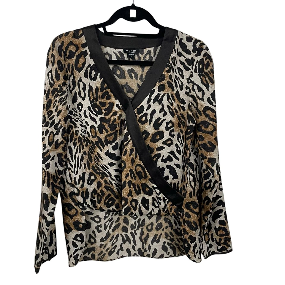 Worth 100% 真丝动物印花高低长袖衬衫女式 4 — 第 1/4 张图片