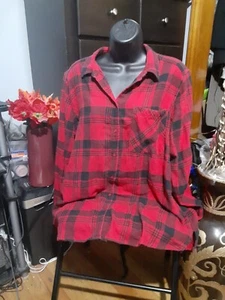 Express Shirt Women's Boyfriend Flannel Plaid Red Button Up Size Large Cotton - Picture 1 of 7