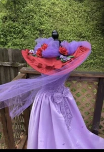 EDWARDIAN Southern LARGE BRIM Cranberry + GRAPE Felt HAT W Flowers Tulle Ribbon - Picture 1 of 8