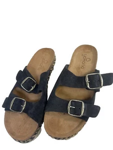 Women’s Yokono Navy Blue Suede Double Strap Espadrille Slide Sandals Buckle 8 - Picture 1 of 12