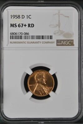 1958-D 1C RD Lincoln Wheat One Cent NGC MS67+RD  6806170-086 - Image 1 of 2