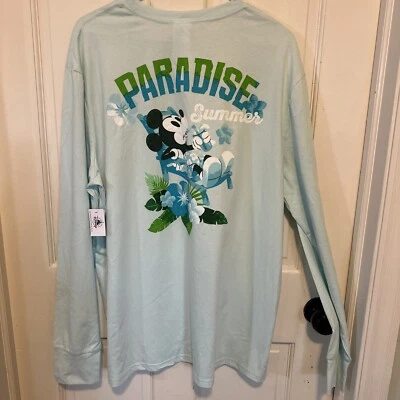 NUEVO CON ETIQUETAS Camisa Manga Larga Disney Mickey Tropical Paradise Verano Algodón Orgánico Talla L Foto 1 de 4