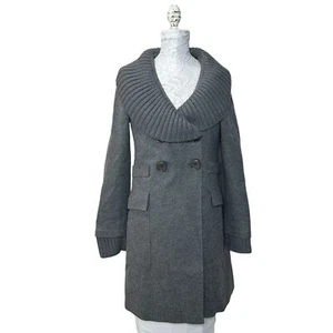 New Susana Monaco Double Breasted Coat Gray Sweater Trim Women Small NWOT Pocket - Picture 1 of 10