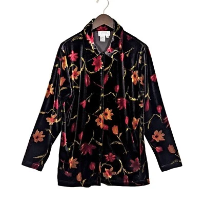 Camisa Para Mujer Grande De Colección Jennifer Moore Terciopelo Puro Botón Metálica Floral Foto 1 de 4