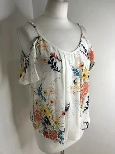 Joie floral ruffle silk cami top XS VGC print pattern strappy crea cold shoulder - Picture 1 of 8