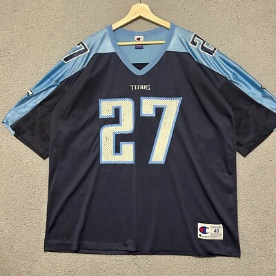 复古田纳西泰坦队 #27 Eddie George 冠军球衣男式 L 蓝色 NFL — 第 1/4 张图片
