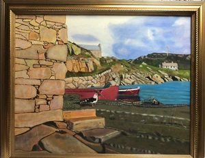 KT. - Kenneth Thompson Colourful Original Oil Painting Harbour Quayside Pigeon - Picture 1 of 9