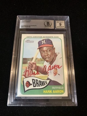 2014 Topps Heritage 1965 Hank Aaron rojo autógrafo Atlanta Braves BGS 9 Foto 1 de 4