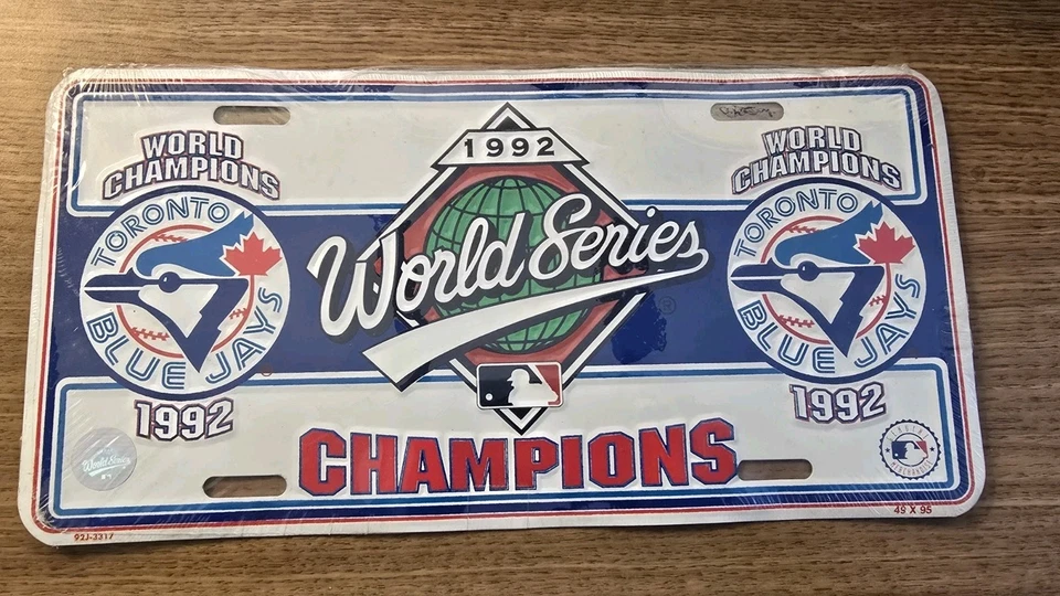 Vintage Toronto Blue Jays 1992 World Series Champions Aluminum License Plate - Image 1 of 4