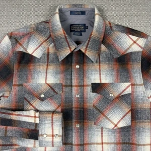 Pendleton Canyon Men's Wool Shirt M Long Sleeve Copper Silver Plaid Snap New - Picture 1 of 11