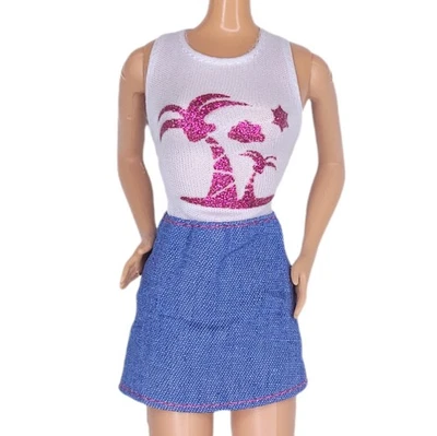 Barbie Clon Simba Moda Mini Vestido Sin Mangas Denim Falda Brillo Palmeras Foto 1 de 2