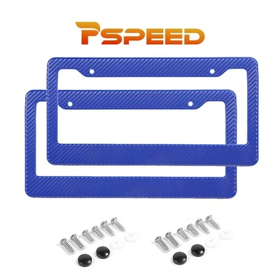 2pcs Universal USA Size Car Blue ABS License Plate Frame Cover Front & Rear - Image 1 of 4