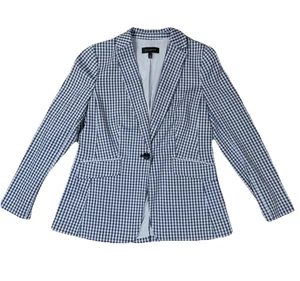 Talbots Women’s Houndstooth Blazer Blue Cotton Blend Size 8 One-Button Preppy - Picture 1 of 8