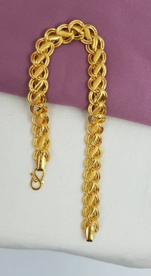 Auténtico Brazalete Oro 22K Ambos Lados Usable Dos Tonos Oro Pulsera 8.5mm 8" Foto 1 de 4