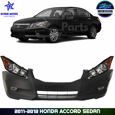Front Bumper Cover Fascia & Headlight Assembly For 2011-2012 Honda Accord Sedan Foto 1 de 4