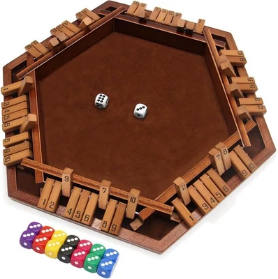 Shut The Box Game 6-Sided Wooden with 16 Dice - Image 1 of 4