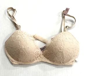 Victoria's Secret Bra Size 32B Sexy Tee Posey Lace Wireless Push-Up Bra Beige - Picture 1 of 5