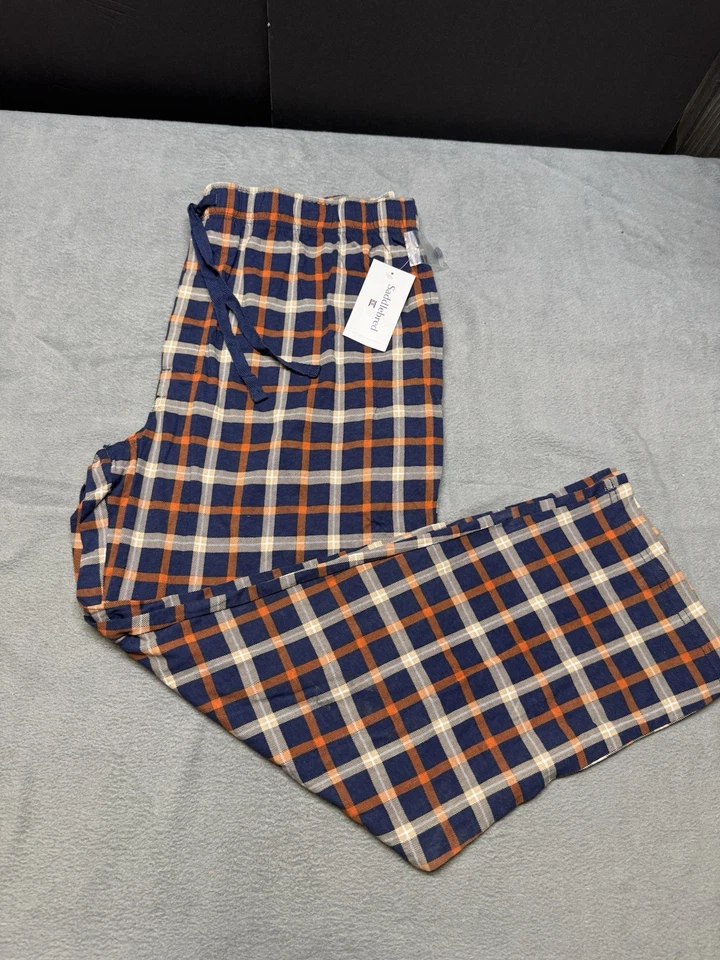 Pantalones de salón pijama de franela XL Saddlebred para hombre naranja azul blanco a cuadros nuevos con etiquetas Foto 1 de 4