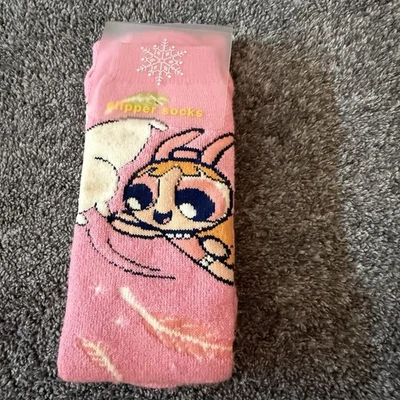 Vintage Y2K 2001 Powerpuff Girls Acrylic Slipper Socks Pink Grip Tread One Size - Image 1 of 4