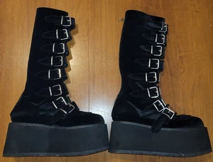 DEMONIA DAMNED Women's Size 9 Punk Gothic Buckle Strap Black Platform Calf Boots - Picture 1 of 13