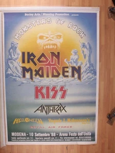 Poster Originale Concerto Iron Maiden Kiss Modena 10/11/1988 100X70 Cm - Foto 1 di 1