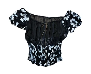 Hype Italy Vintage Y2K 90s Sheer Babydoll Top M Black White Sheer Off Shoulder - Picture 1 of 9