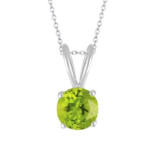 1.00Ct Round Cut Natural Peridot 14k White Gold Plated Solitaire Necklace - Picture 1 of 6