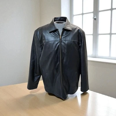 Vtg Y2K LA Leather Cali Men's XL Black Leather Jacket w Removable Quilted Lining - Image 1 of 4