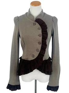 Free People OG Olive Green & Brown Ruffled Military Jacket - Picture 1 of 24