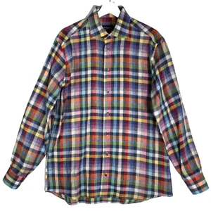St. Croix Multicolor Plaid Linen Blend Button Down LS Casual Shirt Men's Size M - Picture 1 of 11