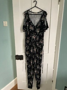 OASIS Navy Sleeveless Jumpsuit W/ Blush & White Floral Print Medium Tapered Leg - Picture 1 of 8